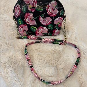 Betsy Johnson  Black and Pink Floral Crossbody Bag